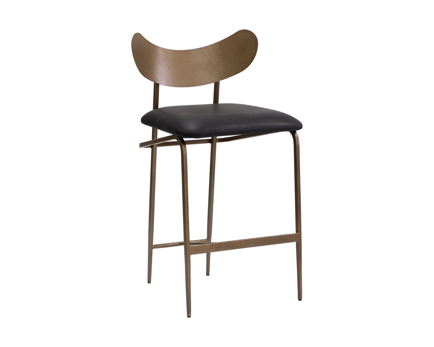 NAHLA GIBBONS COUNTER STOOL - ANTIQUE BRASS - CHARCOAL BLACK LEATHER