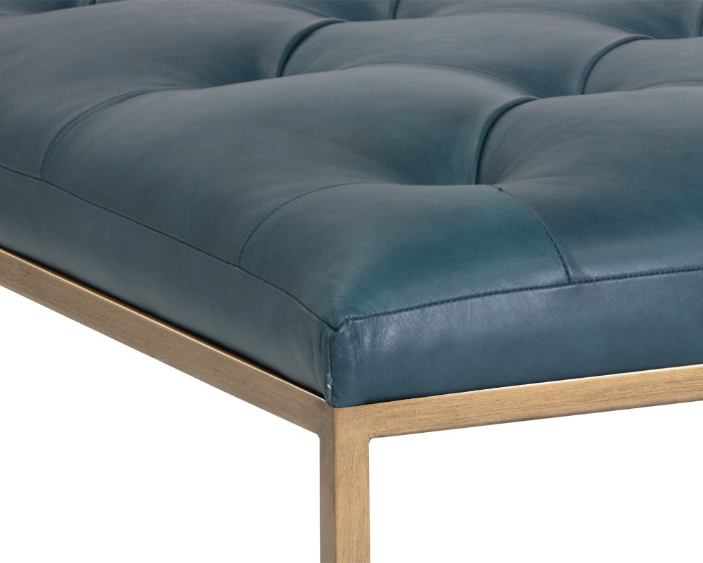 NAHLA ENDALL OTTOMAN - ANTIQUE BRASS - VINTAGE PEACOCK LEATHER
