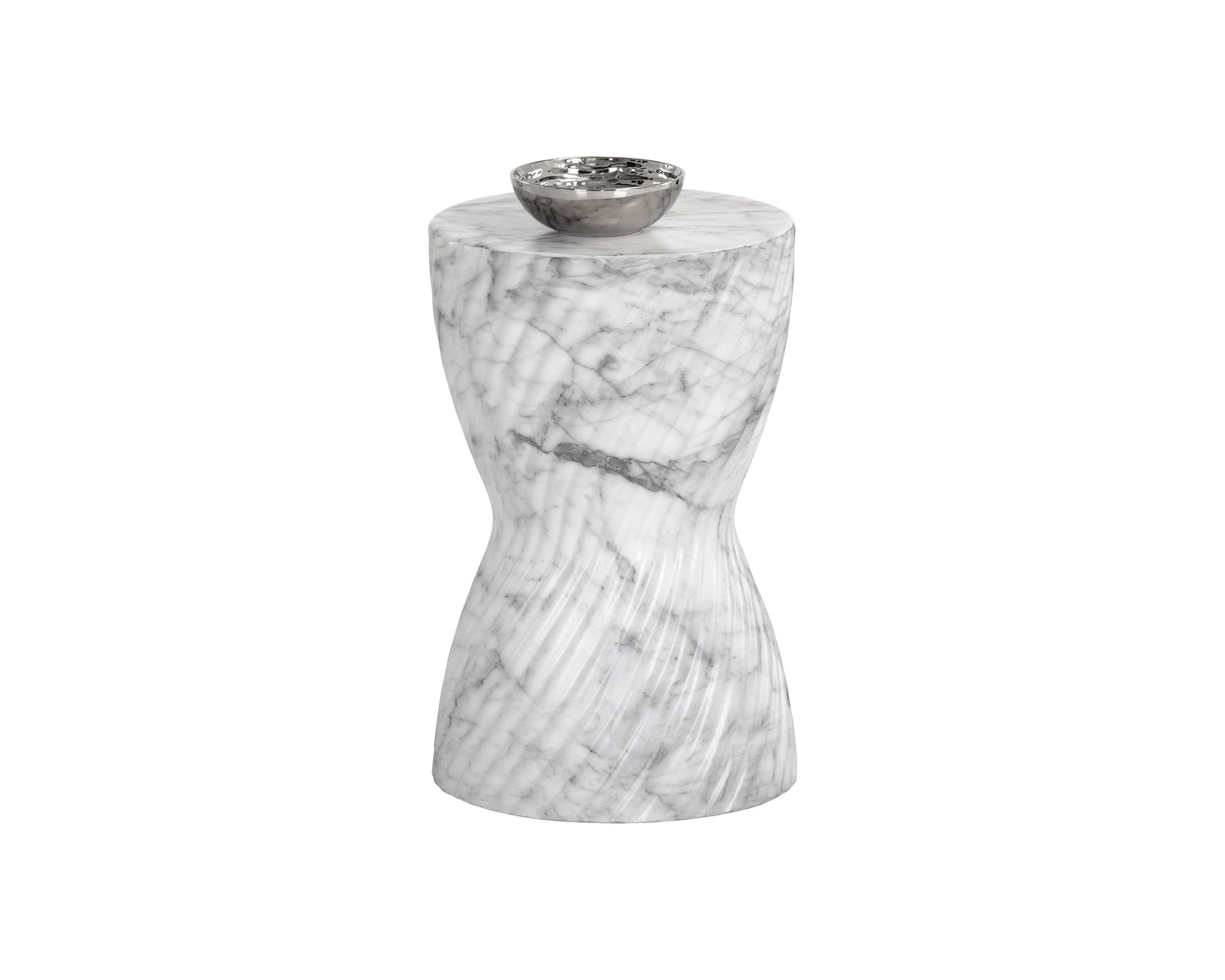 NAHLA CARA END TABLE - MARBLE LOOK - WHITE