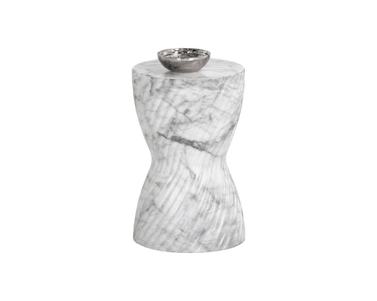 NAHLA CARA END TABLE - MARBLE LOOK - WHITE