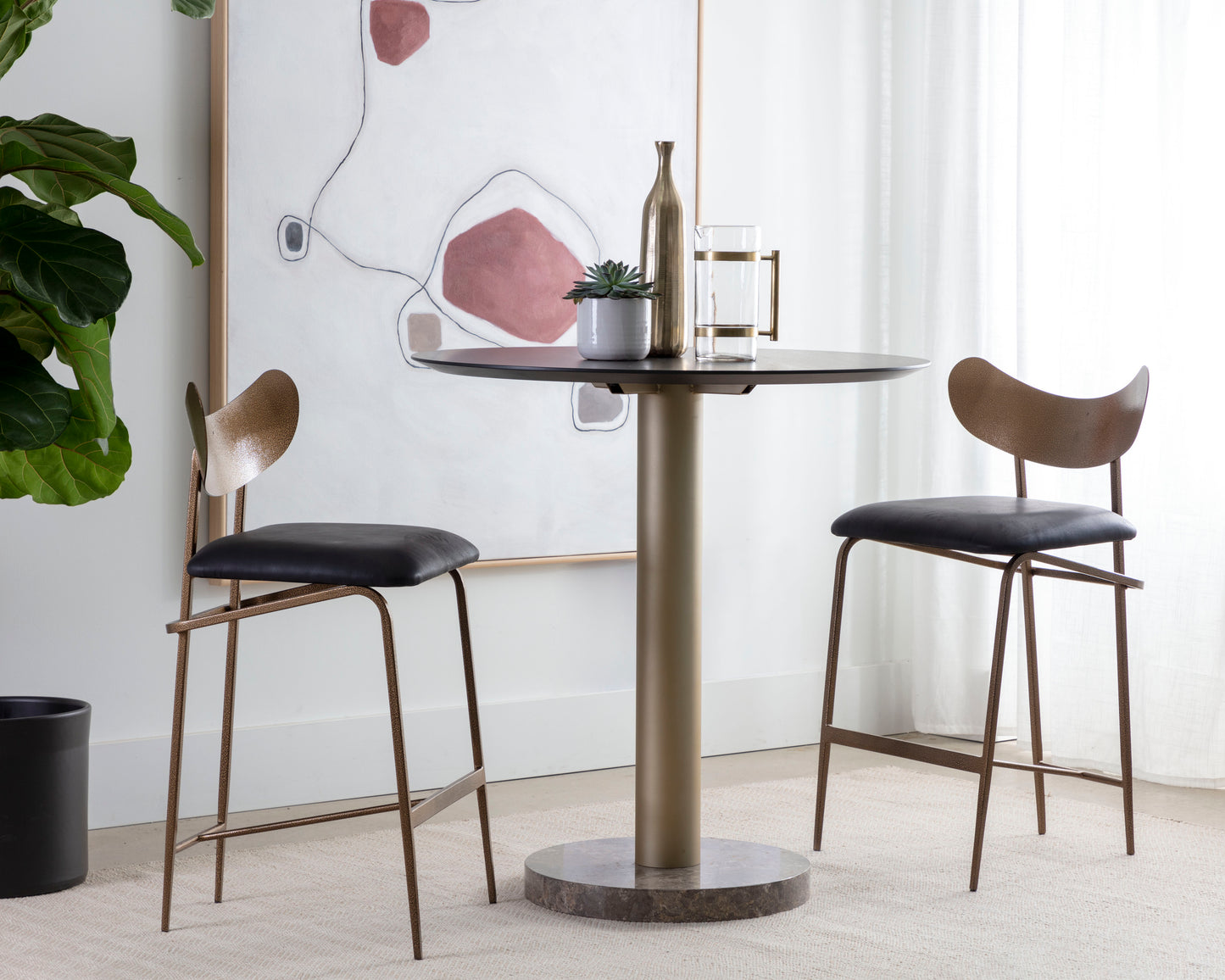 NAHLA GIBBONS COUNTER STOOL - ANTIQUE BRASS - CHARCOAL BLACK LEATHER