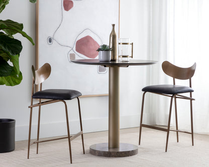 NAHLA GIBBONS COUNTER STOOL - ANTIQUE BRASS - CHARCOAL BLACK LEATHER