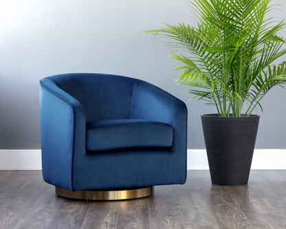 NAHLA HAZEL SWIVEL LOUNGE CHAIR - GOLD - NAVY BLUE SKY