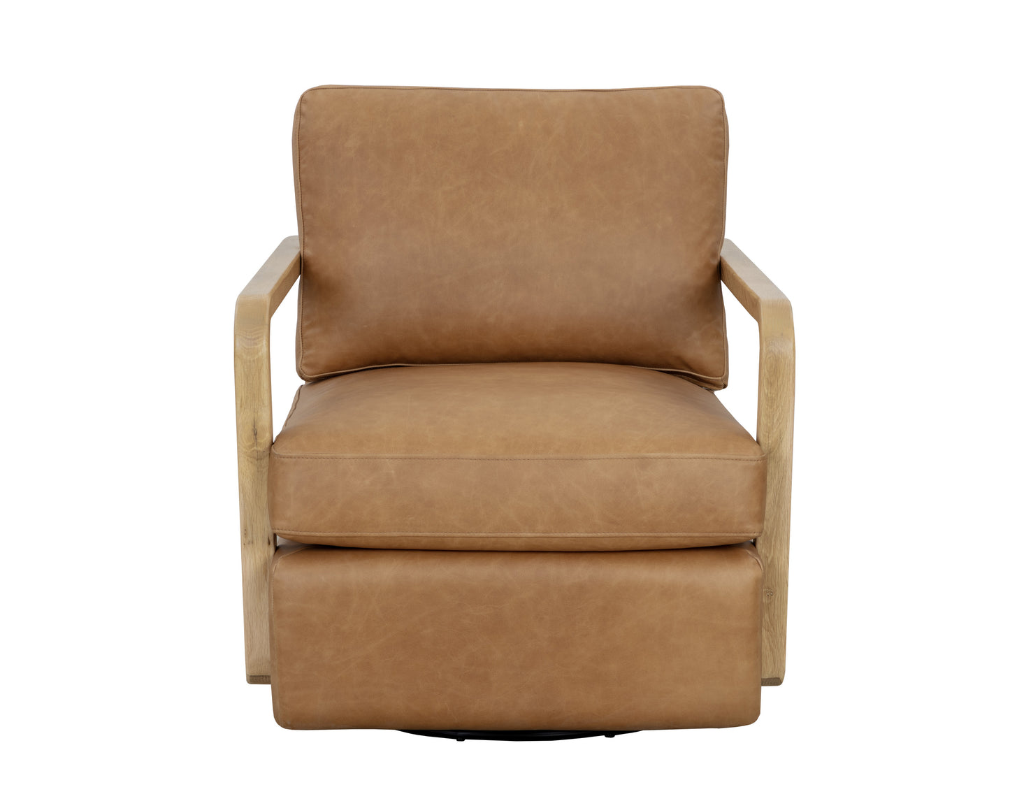 NAHLA CASTELL SWIVEL LOUNGE CHAIR - RUSTIC OAK - LUDLOW SESAME LEATHER
