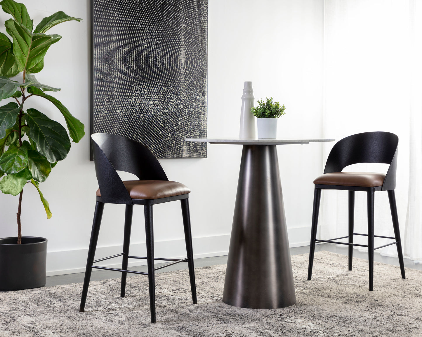 NAHLA DEZIRAE BARSTOOL - BLACK - COGNAC LEATHER