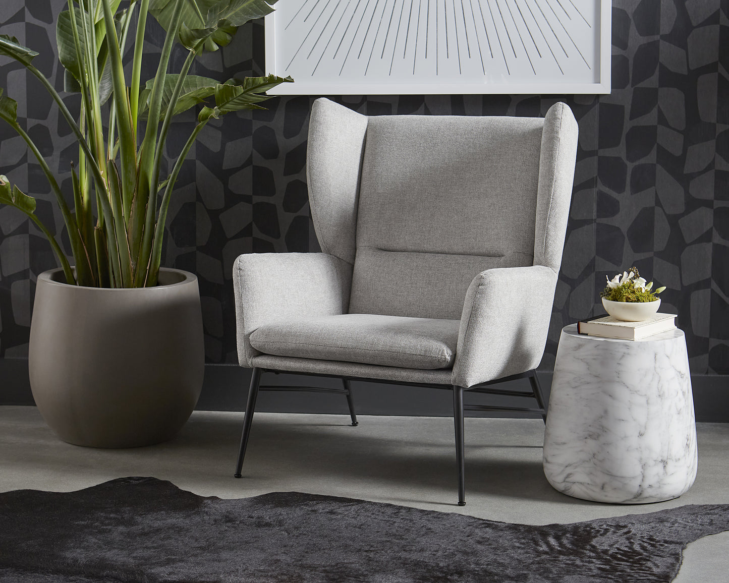 NAHLA ARIES END TABLE - MARBLE LOOK - WHITE