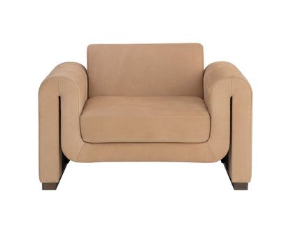 NAHLA ROMER ARMCHAIR - DISTRESSED BROWN - NUBUCK TAN LEATHER