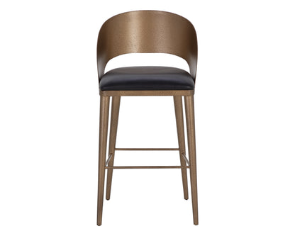 NAHLA DEZIRAE BARSTOOL - ANTIQUE BRASS - CHARCOAL BLACK LEATHER