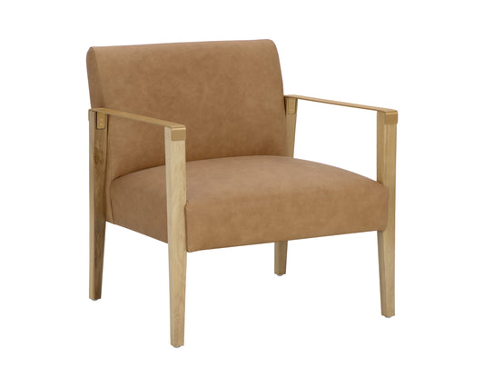 NAHLA EARL LOUNGE CHAIR - RUSTIC OAK - LUDLOW SESAME LEATHER