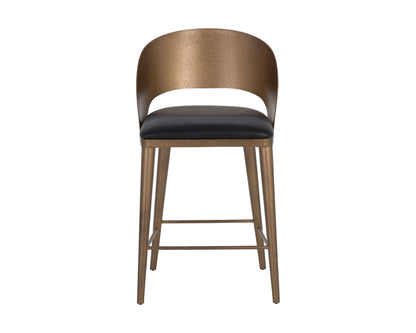 NAHLA DEZIRAE COUNTER STOOL - ANTIQUE BRASS - CHARCOAL BLACK LEATHER