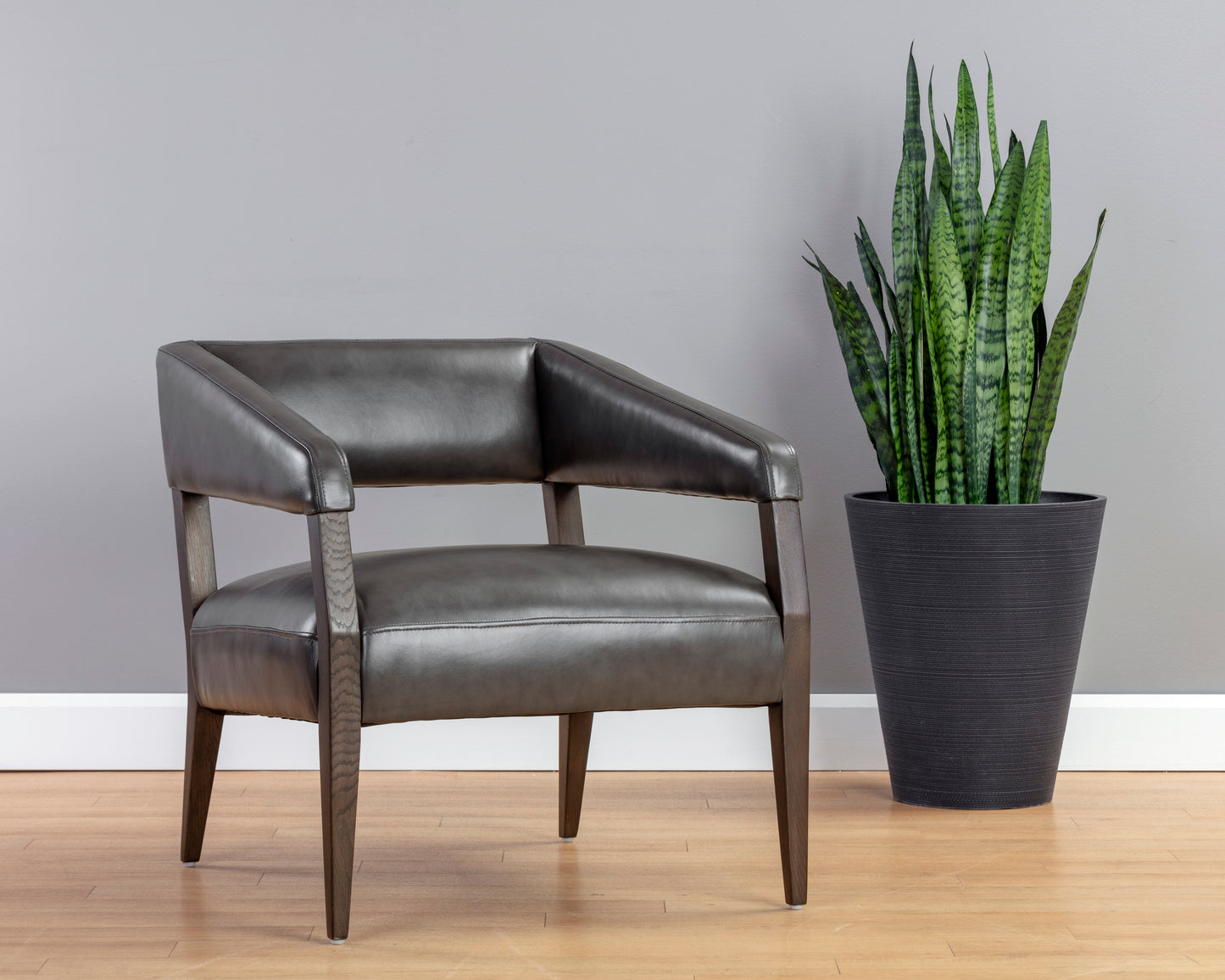 NAHLA CARLYLE LOUNGE CHAIR - BRENTWOOD CHARCOAL LEATHER