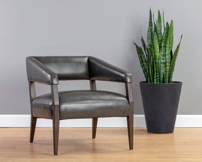 NAHLA CARLYLE LOUNGE CHAIR - BRENTWOOD CHARCOAL LEATHER