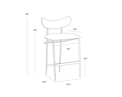 NAHLA GIBBONS COUNTER STOOL - ANTIQUE BRASS - CHARCOAL BLACK LEATHER