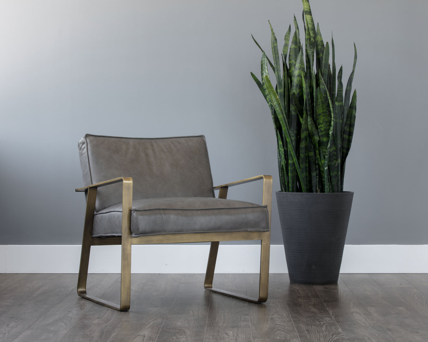 NAHLA KRISTOFFER LOUNGE CHAIR - VINTAGE STEEL GREY LEATHER