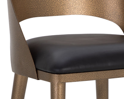 NAHLA DEZIRAE COUNTER STOOL - ANTIQUE BRASS - CHARCOAL BLACK LEATHER