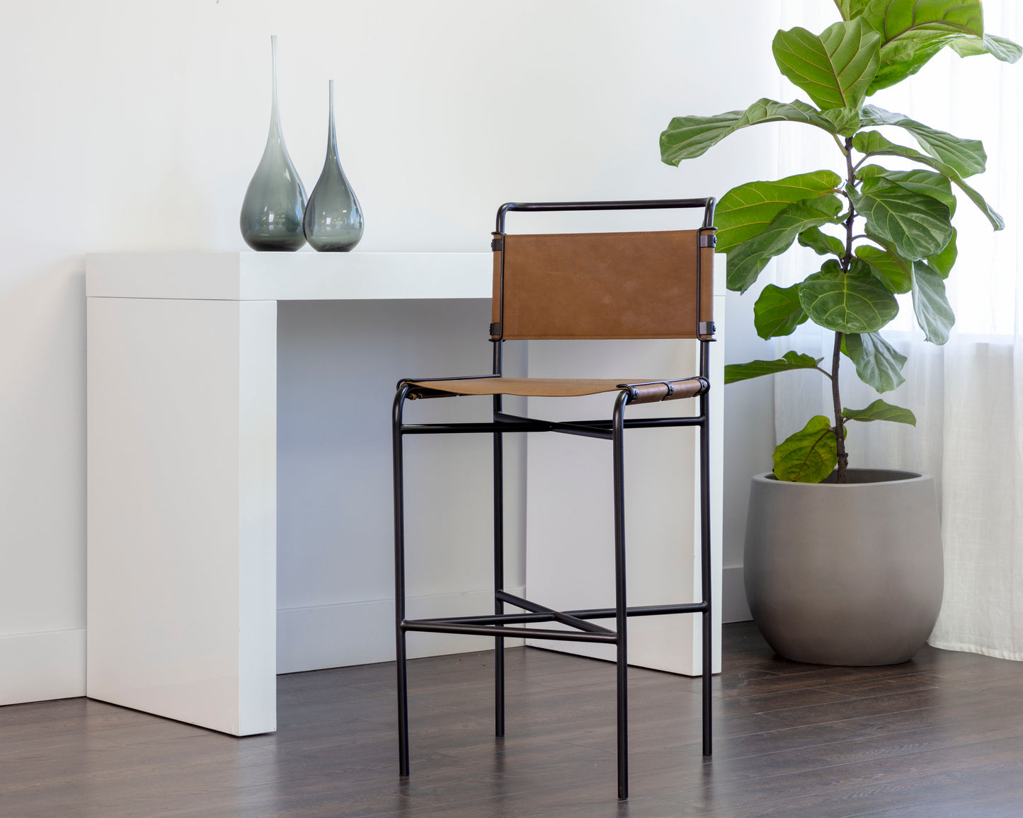 NAHLA CORRIGAN BARSTOOL - COGNAC LEATHER