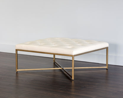 NAHLA ENDALL OTTOMAN - ANTIQUE BRASS - VINTAGE VANILLA LEATHER
