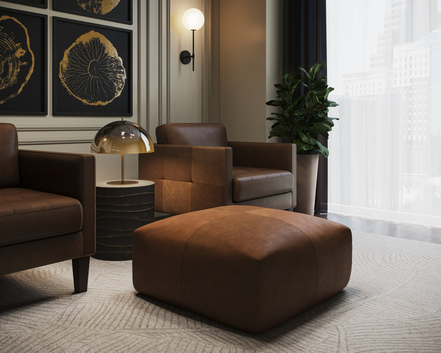 NAHLA ELIO OTTOMAN - COGNAC LEATHER