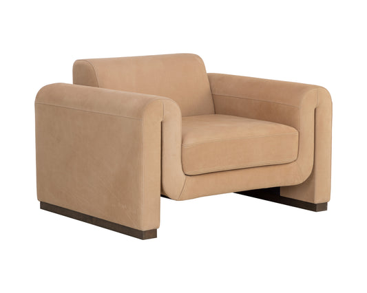 NAHLA ROMER ARMCHAIR - DISTRESSED BROWN - NUBUCK TAN LEATHER