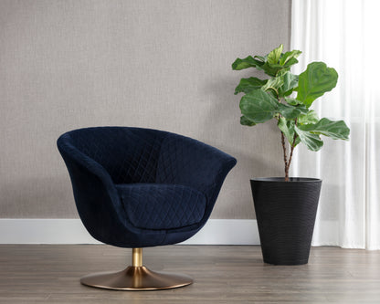NAHLA CARINE SWIVEL LOUNGE CHAIR - QUILTED ABBINGTON NAVY