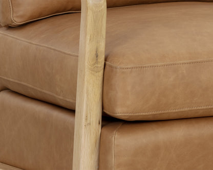 NAHLA CASTELL SWIVEL LOUNGE CHAIR - RUSTIC OAK - LUDLOW SESAME LEATHER