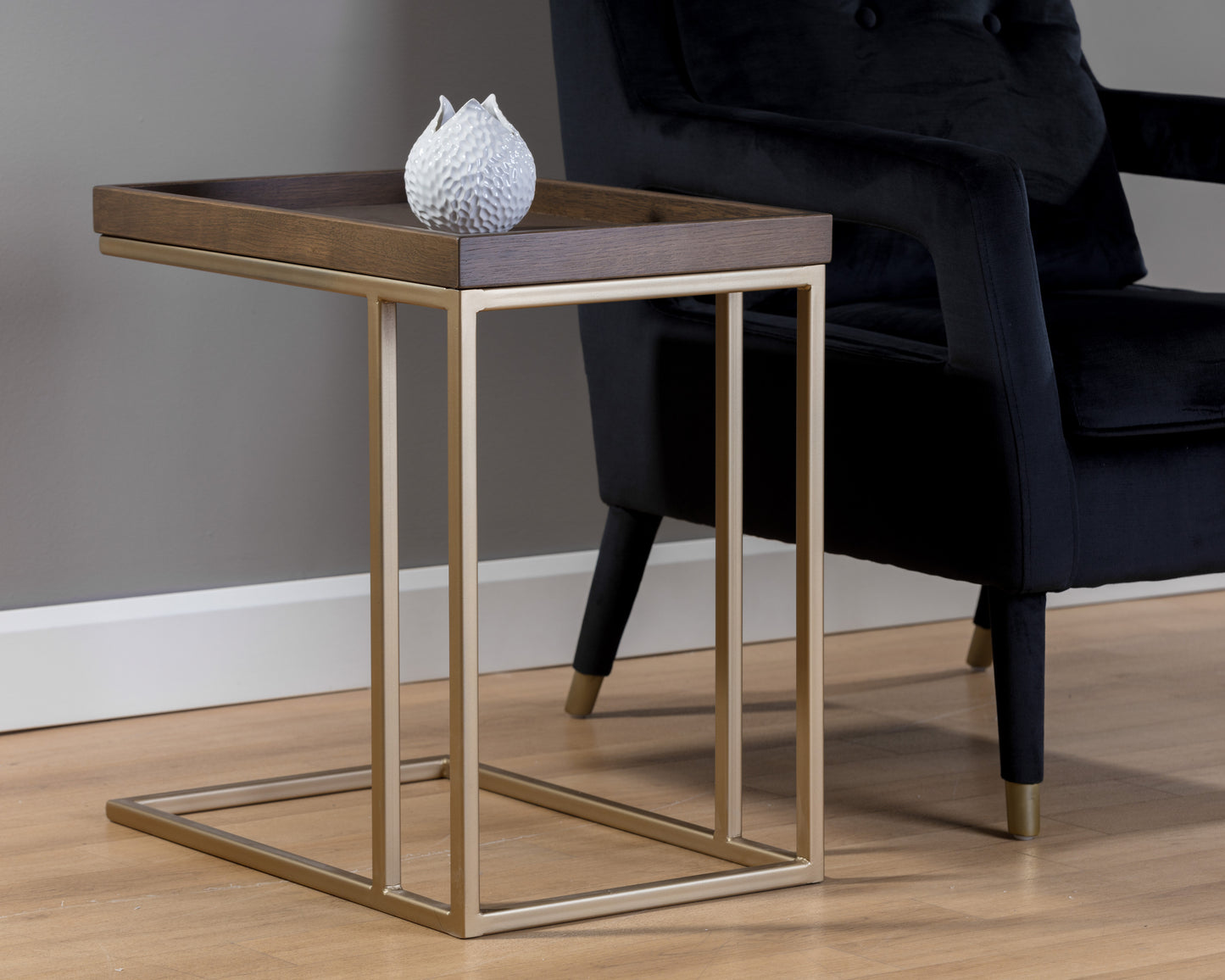 NAHLA ARDEN C-SHAPED SIDE TABLE - GOLD - RAW UMBER