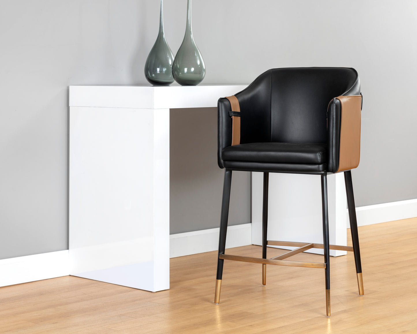 NAHLA CHRISTIAN COUNTER STOOL - NAPA BLACK / NAPA COGNAC
