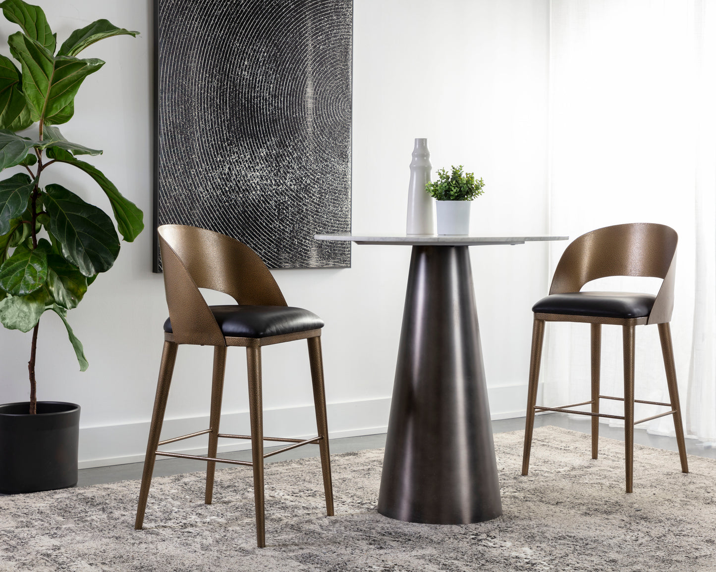 NAHLA DEZIRAE BARSTOOL - ANTIQUE BRASS - CHARCOAL BLACK LEATHER