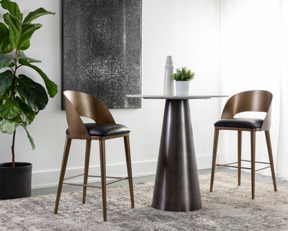 NAHLA DEZIRAE BARSTOOL - ANTIQUE BRASS - CHARCOAL BLACK LEATHER