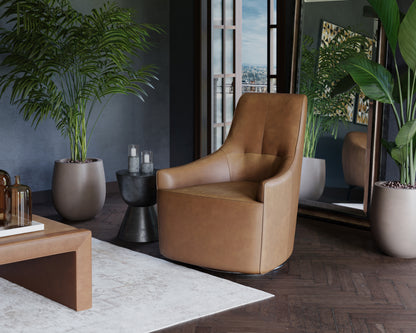 NAHLA CARMINE SWIVEL LOUNGE CHAIR - COGNAC LEATHER