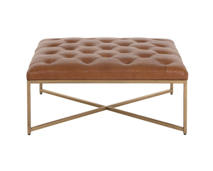 NAHLA ENDALL OTTOMAN - ANTIQUE BRASS - VINTAGE CAMEL LEATHER