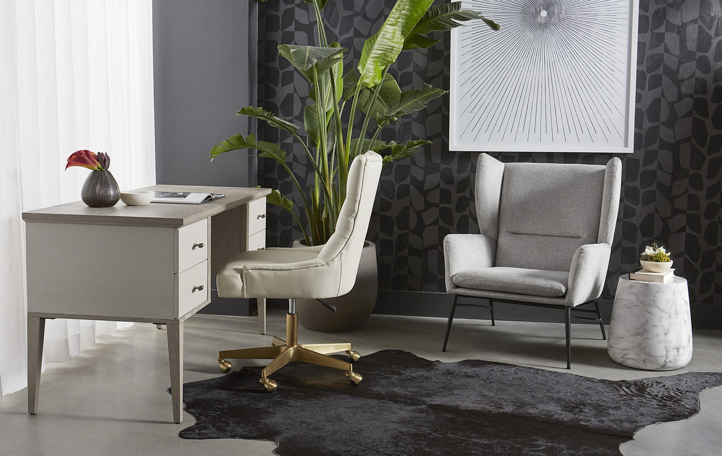 NAHLA ARIES END TABLE - MARBLE LOOK - WHITE