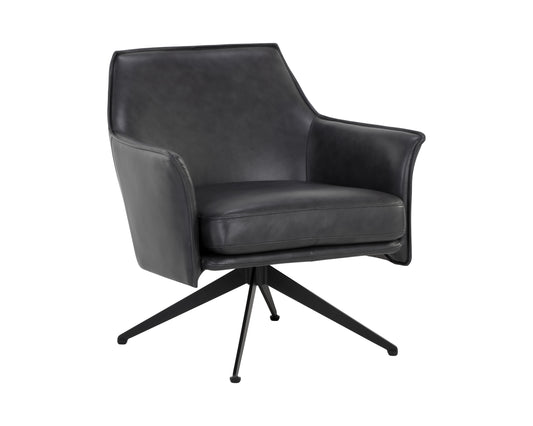 NAHLA CROSBY SWIVEL LOUNGE CHAIR - ALPINE BLACK LEATHER