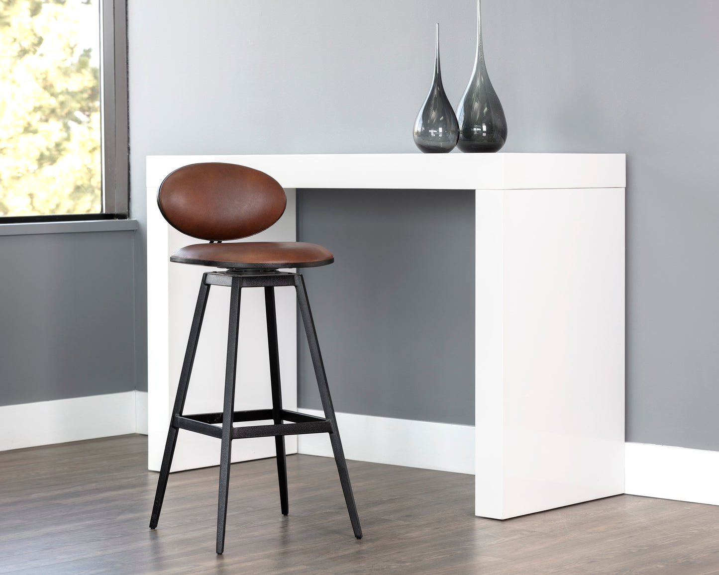 NAHLA EMBER SWIVEL BARSTOOL - BRAVO COGNAC