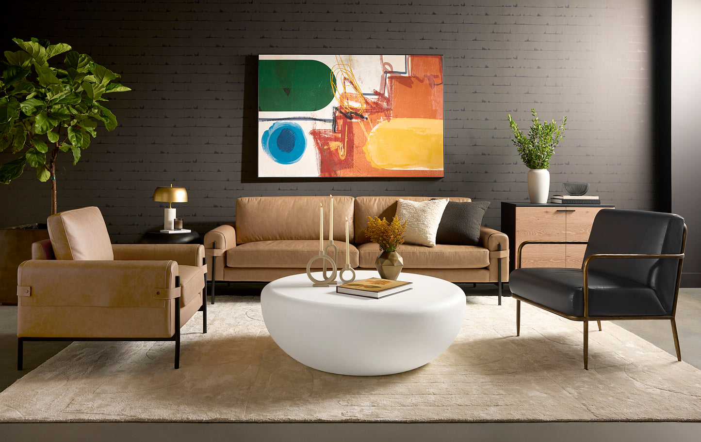 NAHLA CAMUS ARMCHAIR - LUDLOW SESAME LEATHER