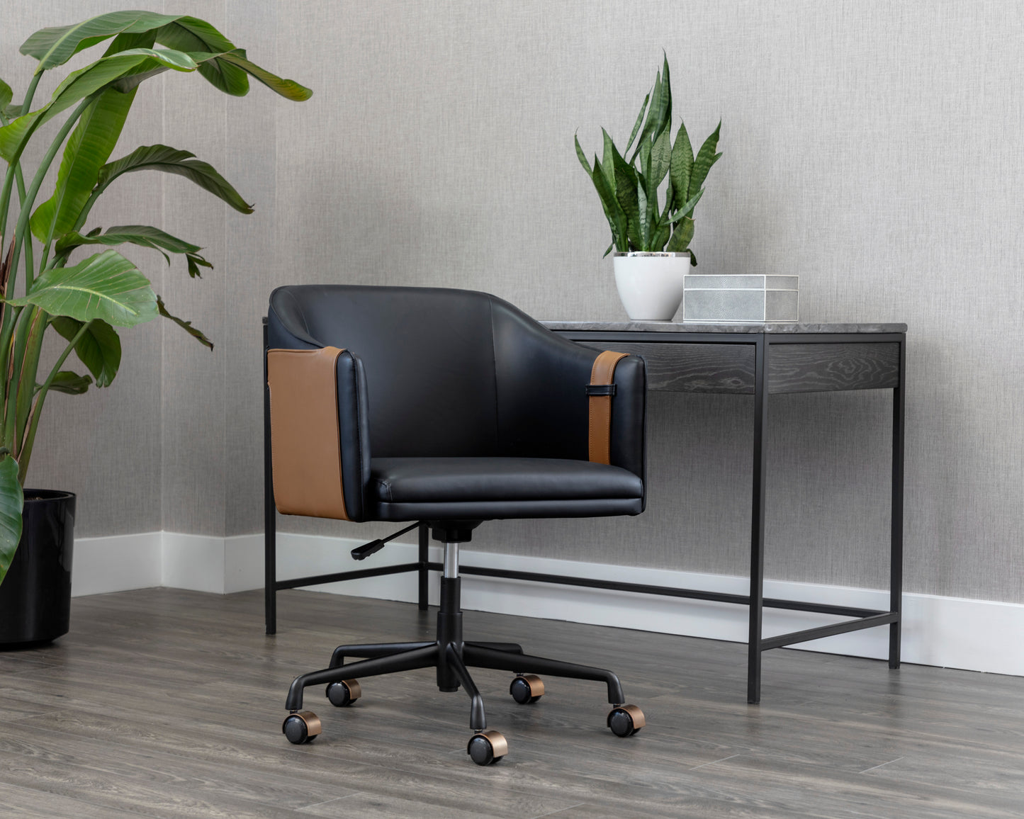 NAHLA CARTER OFFICE CHAIR - NAPA BLACK / NAPA COGNAC