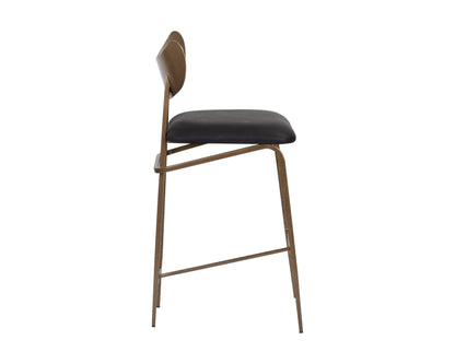 NAHLA GIBBONS COUNTER STOOL - ANTIQUE BRASS - CHARCOAL BLACK LEATHER