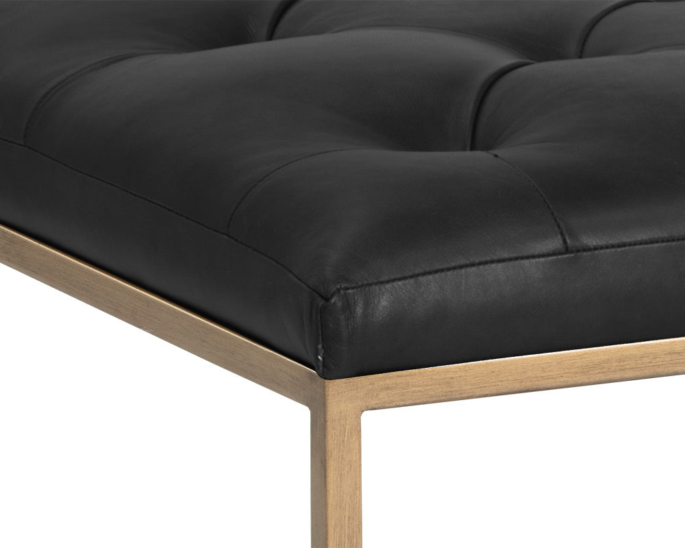 NAHLA ENDALL OTTOMAN - ANTIQUE BRASS - VINTAGE BLACK NIGHT LEATHER
