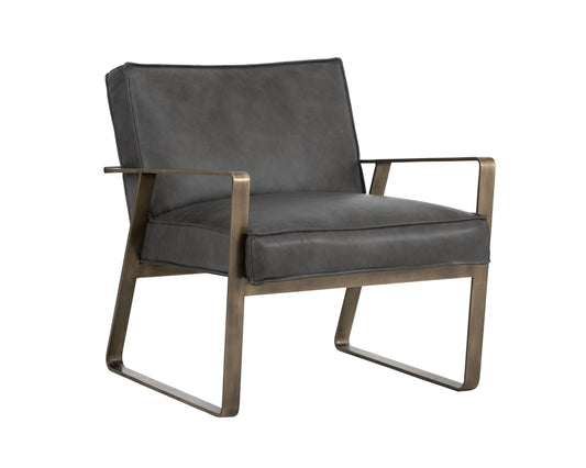 NAHLA KRISTOFFER LOUNGE CHAIR - VINTAGE STEEL GREY LEATHER