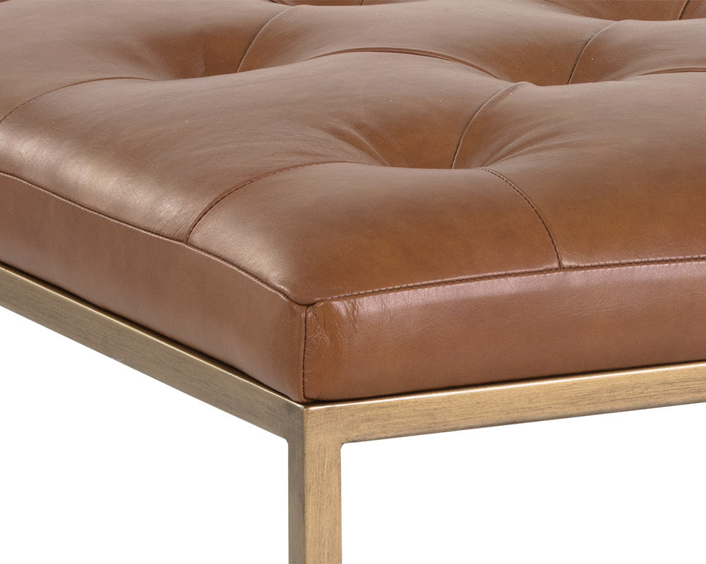 NAHLA ENDALL OTTOMAN - ANTIQUE BRASS - VINTAGE CAMEL LEATHER