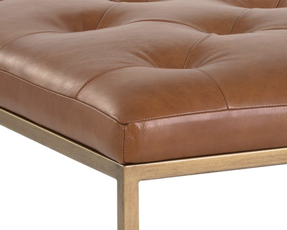 NAHLA ENDALL OTTOMAN - ANTIQUE BRASS - VINTAGE CAMEL LEATHER