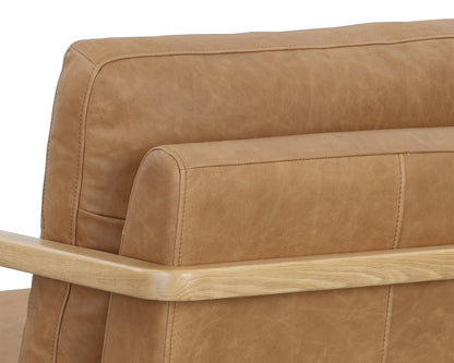 NAHLA CASTELL SWIVEL LOUNGE CHAIR - RUSTIC OAK - LUDLOW SESAME LEATHER