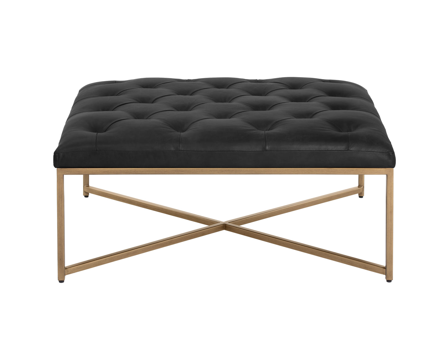 NAHLA ENDALL OTTOMAN - ANTIQUE BRASS - VINTAGE BLACK NIGHT LEATHER