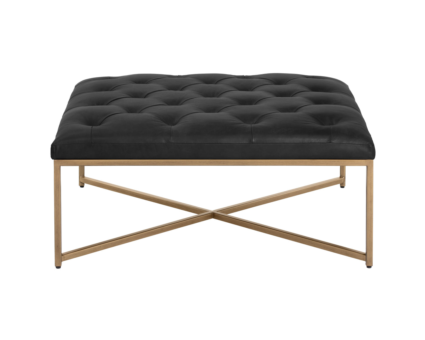 NAHLA ENDALL OTTOMAN - ANTIQUE BRASS - VINTAGE BLACK NIGHT LEATHER