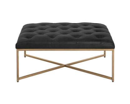 NAHLA ENDALL OTTOMAN - ANTIQUE BRASS - VINTAGE BLACK NIGHT LEATHER