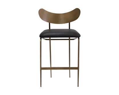 NAHLA GIBBONS COUNTER STOOL - ANTIQUE BRASS - CHARCOAL BLACK LEATHER