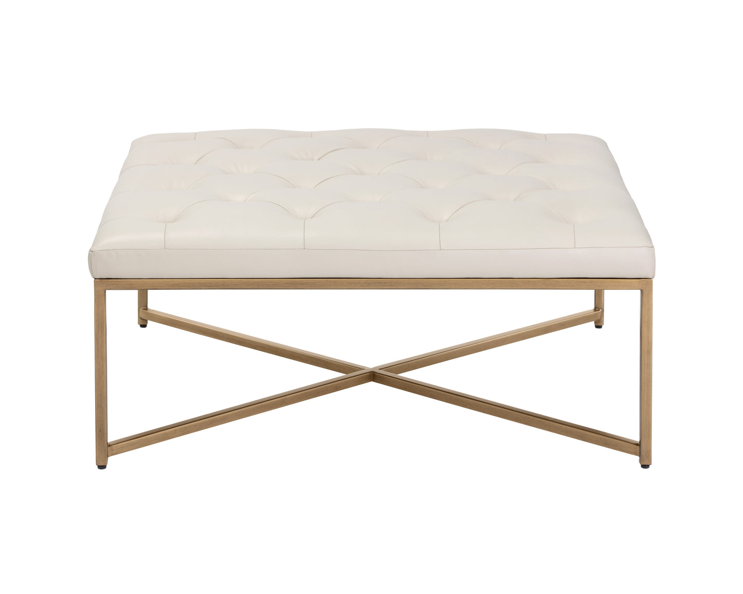 NAHLA ENDALL OTTOMAN - ANTIQUE BRASS - VINTAGE VANILLA LEATHER
