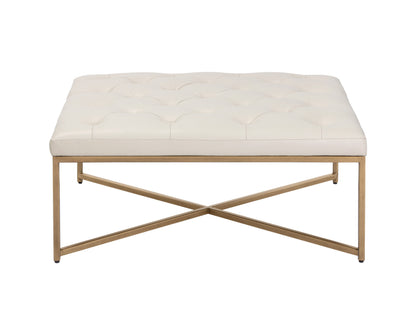NAHLA ENDALL OTTOMAN - ANTIQUE BRASS - VINTAGE VANILLA LEATHER