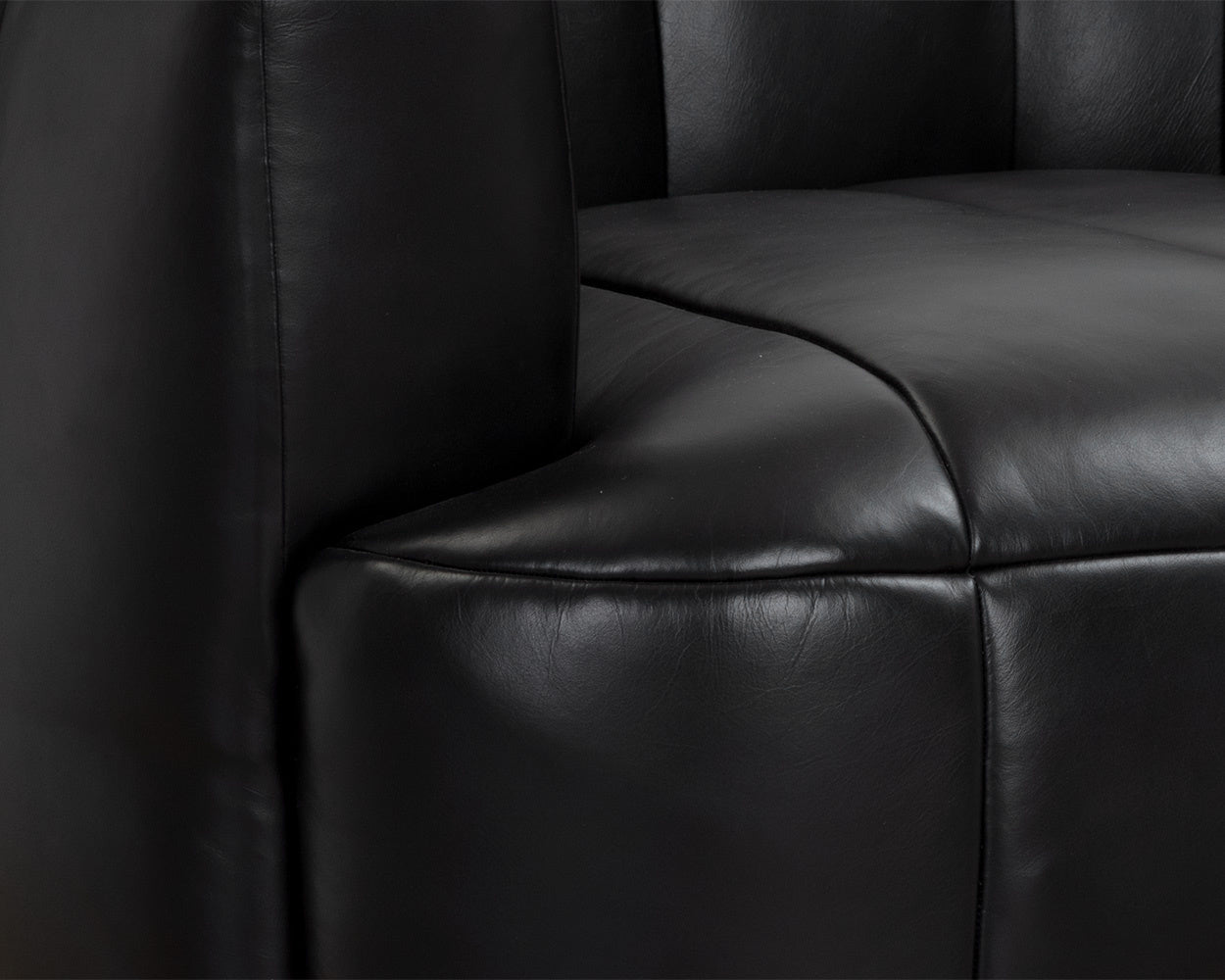 NAHLA TADEO SWIVEL LOUNGE CHAIR - RUSTIC OAK - VINTAGE BLACK NIGHT LEATHER