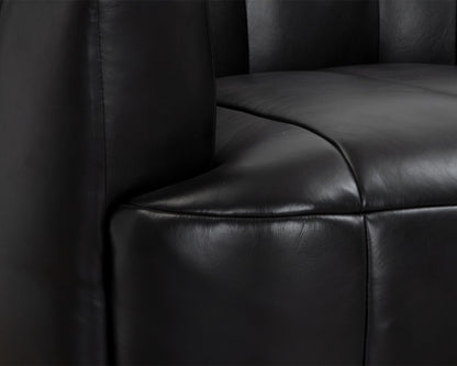 NAHLA TADEO SWIVEL LOUNGE CHAIR - RUSTIC OAK - VINTAGE BLACK NIGHT LEATHER